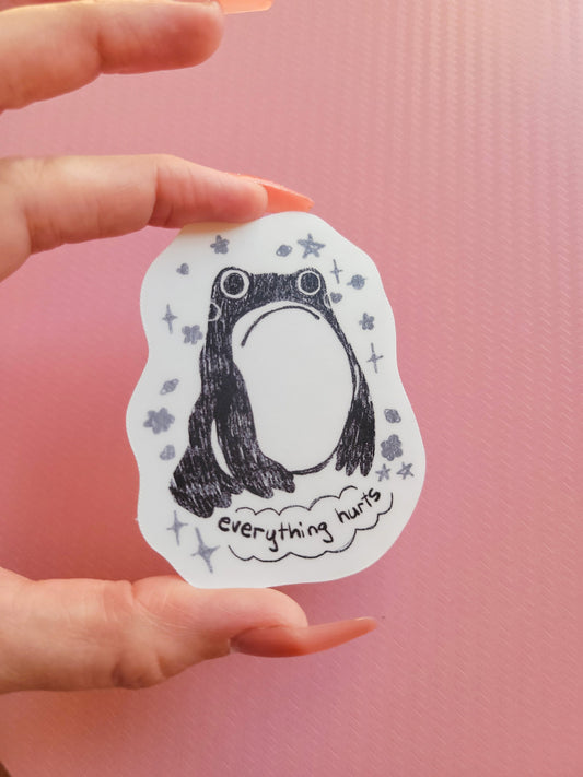 everything hurts frog matte sticker