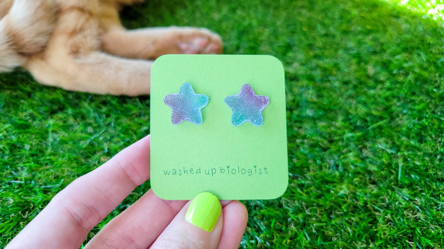 blue and purple candy stars hypoallergenic stud earrings