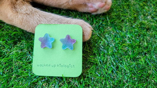 blue and purple candy stars hypoallergenic stud earrings