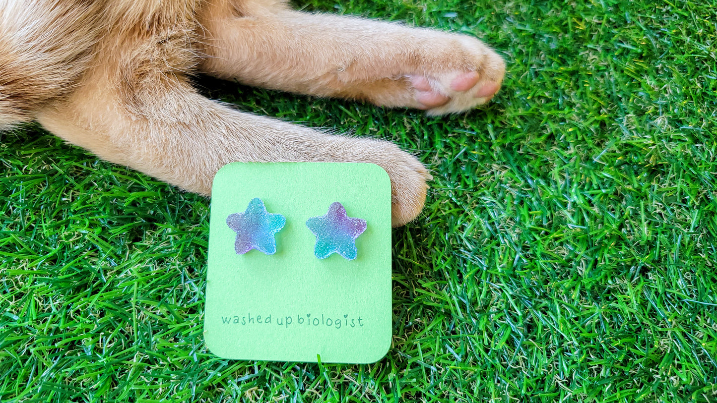 blue and purple candy stars hypoallergenic stud earrings