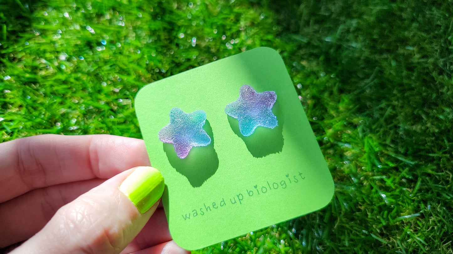 blue and purple candy stars hypoallergenic stud earrings