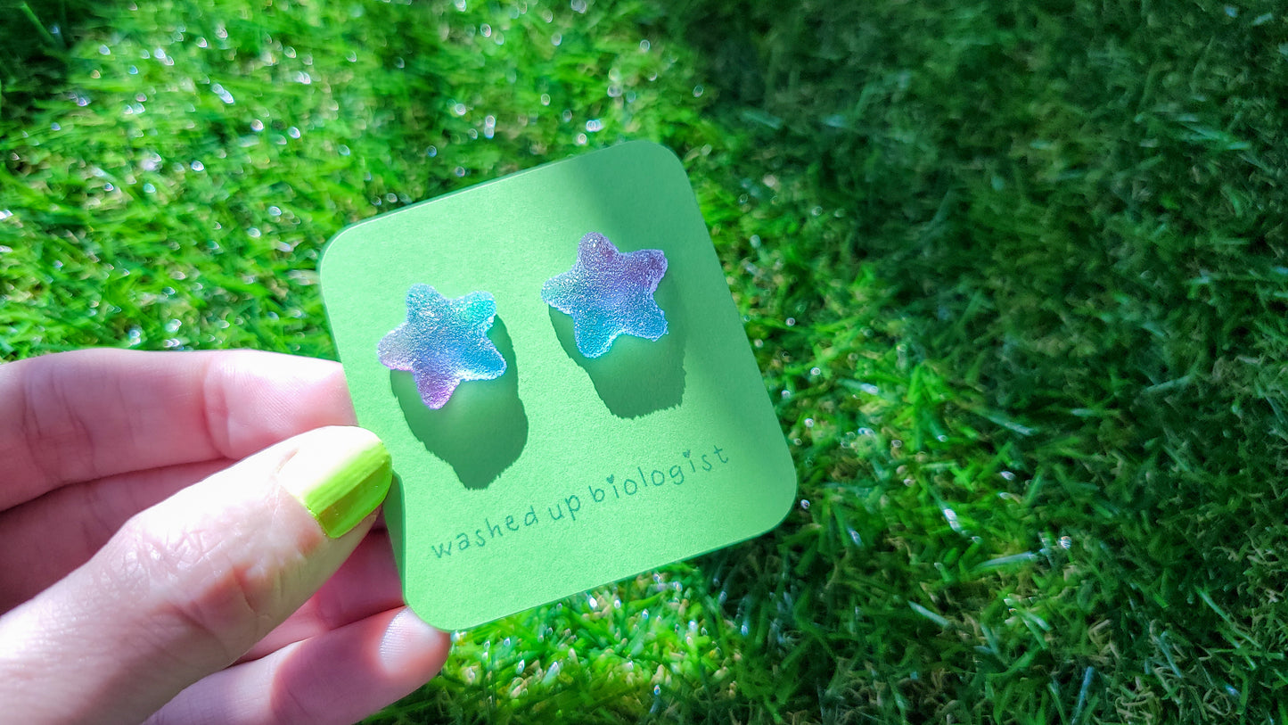 blue and purple candy stars hypoallergenic stud earrings