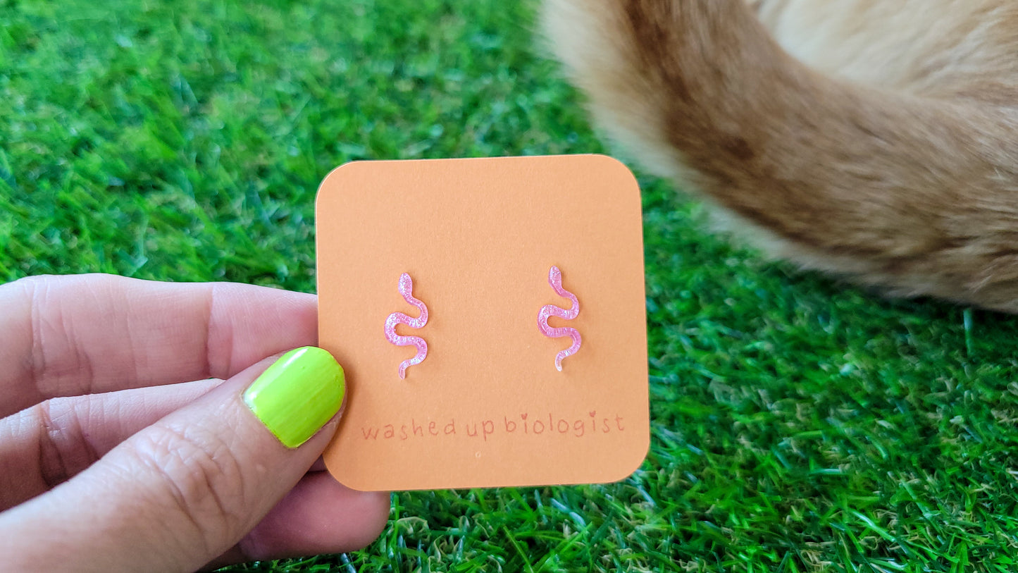 pink snakes hypoallergenic stud earrings