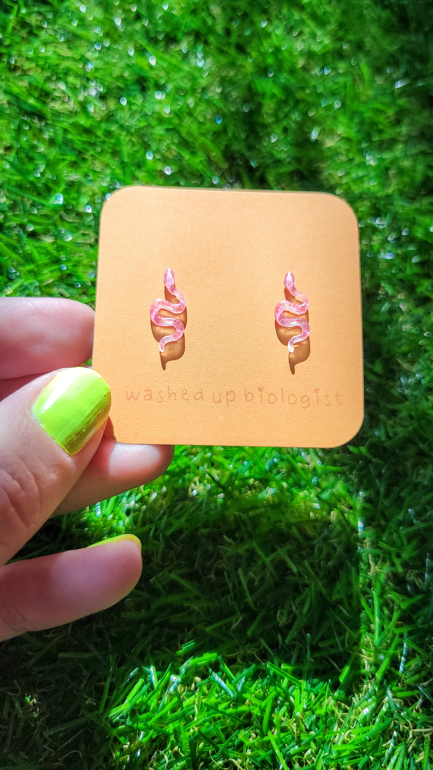 pink snakes hypoallergenic stud earrings