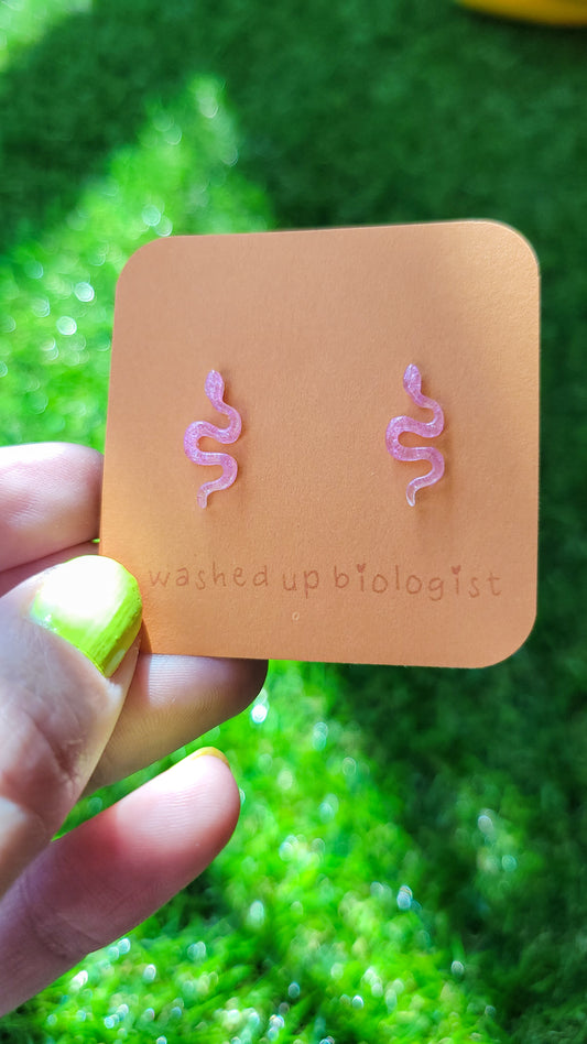 pink snakes hypoallergenic stud earrings