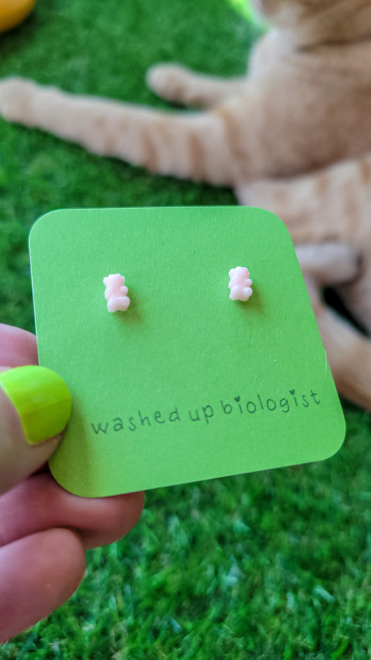 itty bitty pink gummy bears hypoallergenic stud earrings