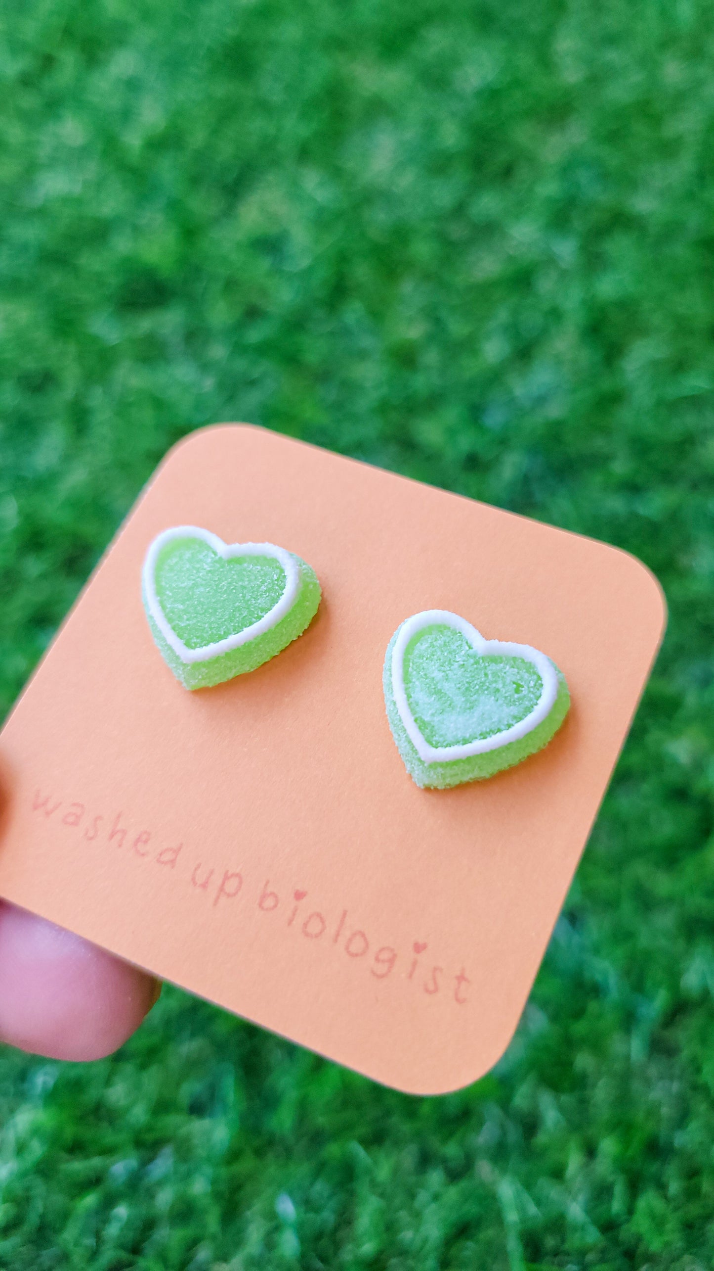 green candy hearts hypoallergenic stud earrings