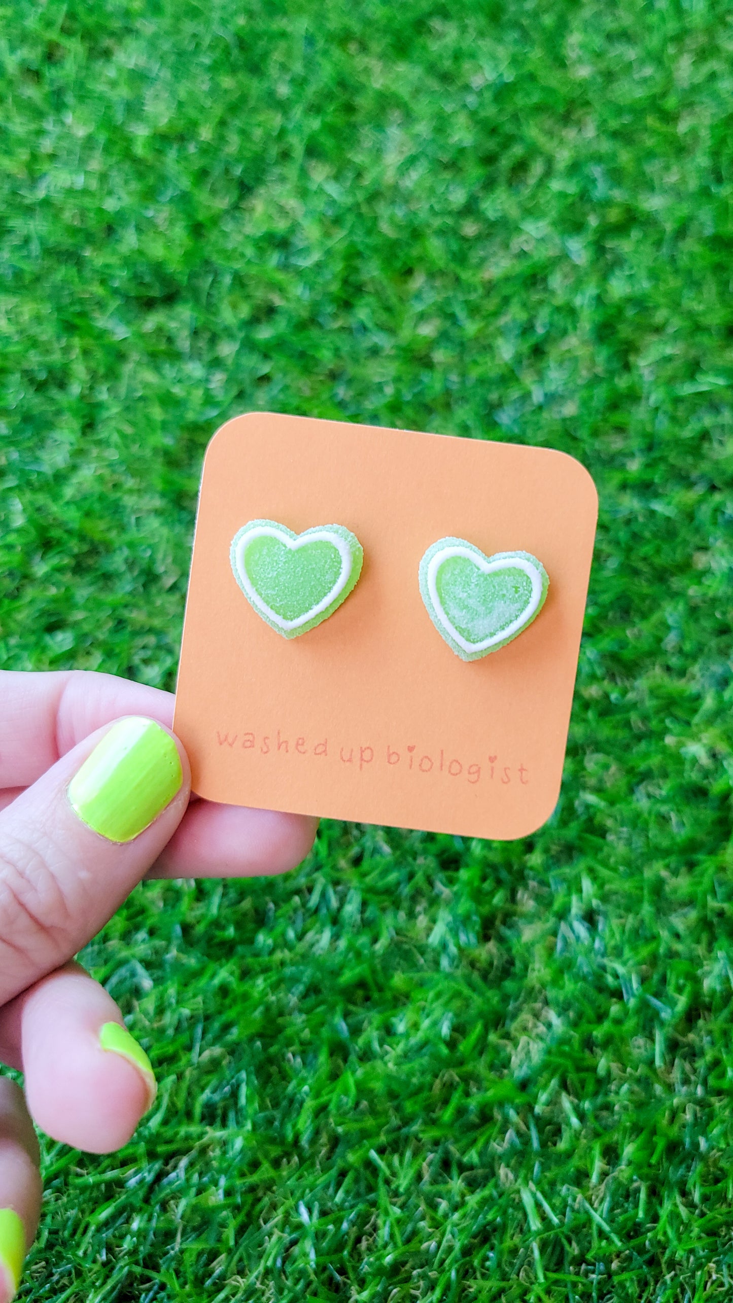 green candy hearts hypoallergenic stud earrings