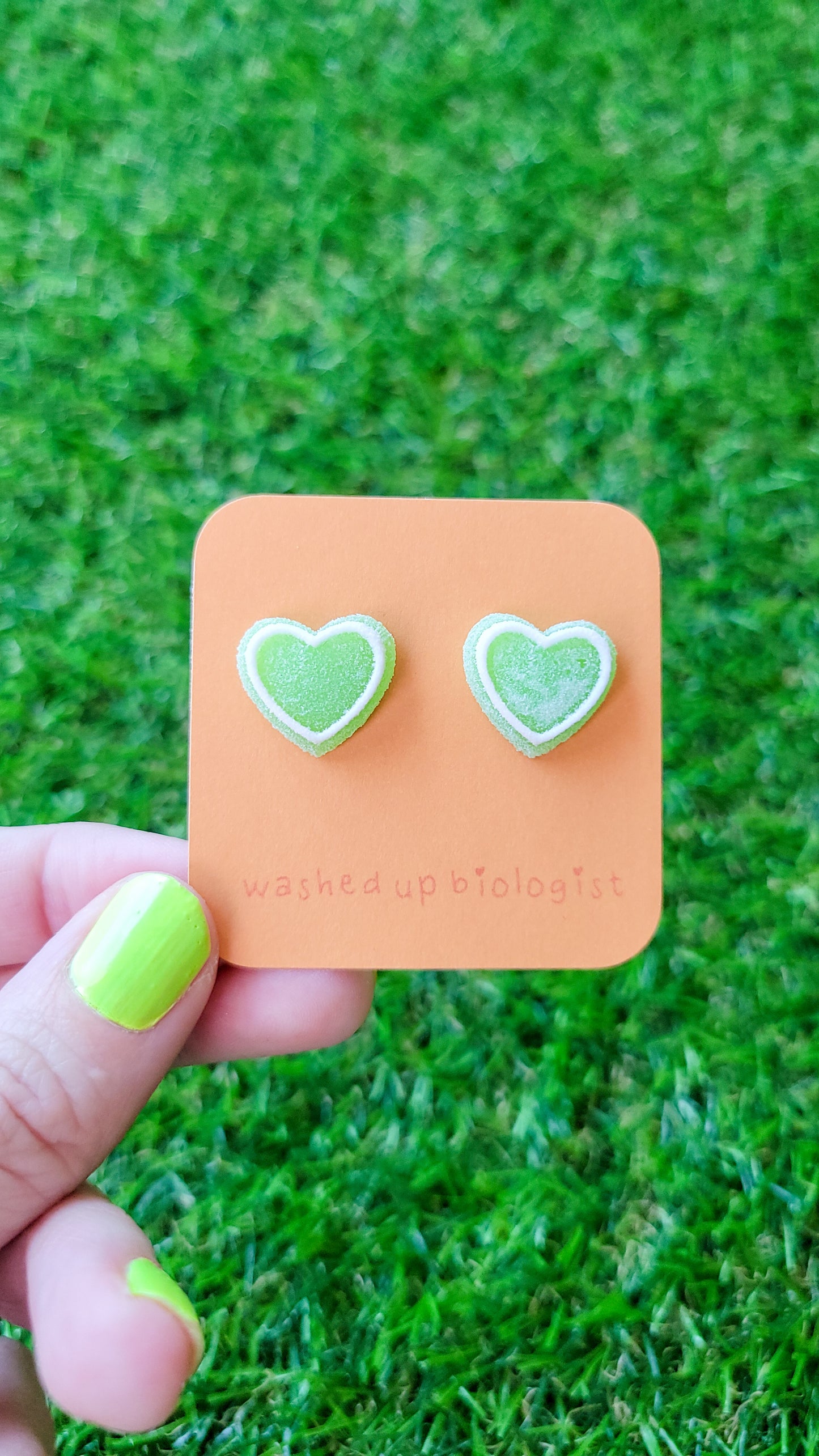 green candy hearts hypoallergenic stud earrings