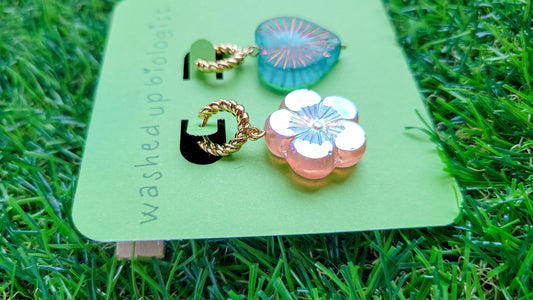 mismatched Czech glass flower and heart