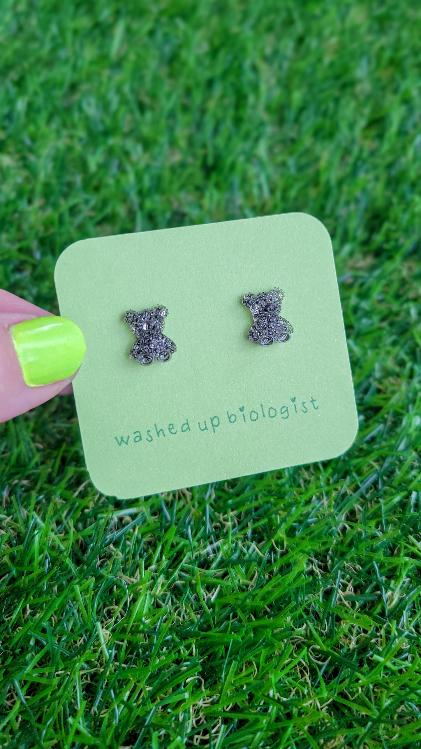 translucent black bear hypoallergenic stud earrings