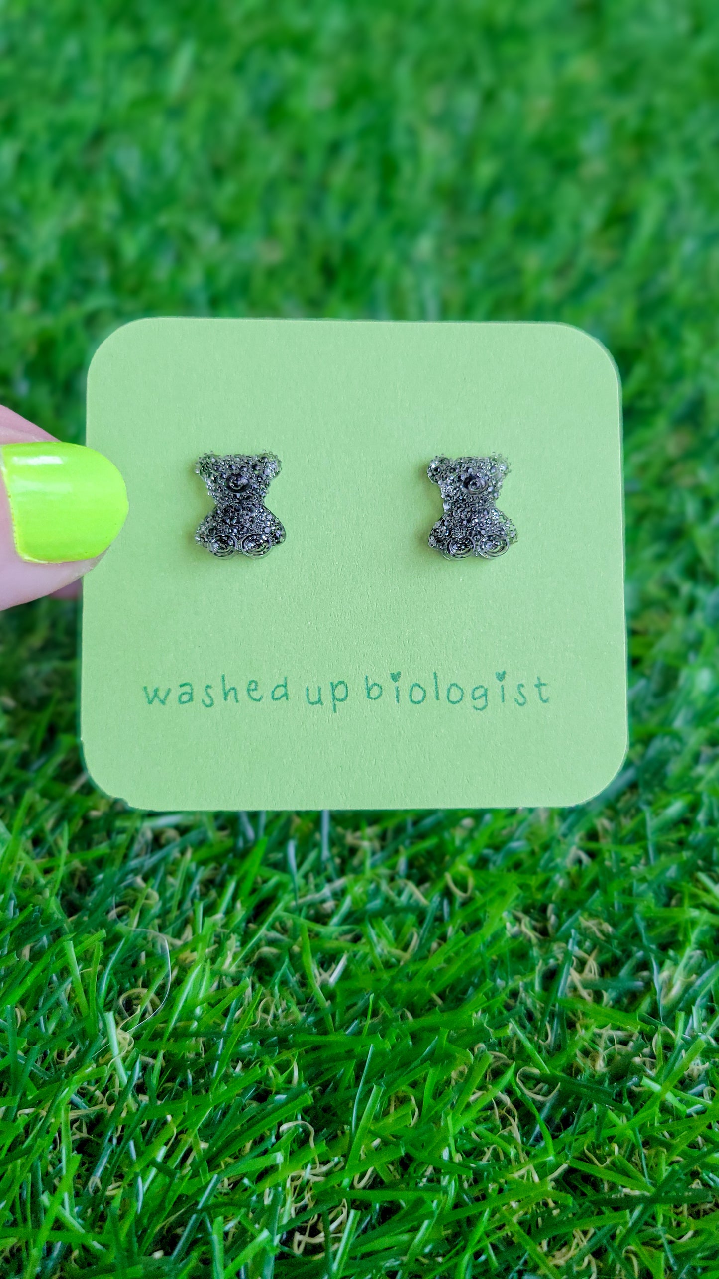translucent black bear hypoallergenic stud earrings