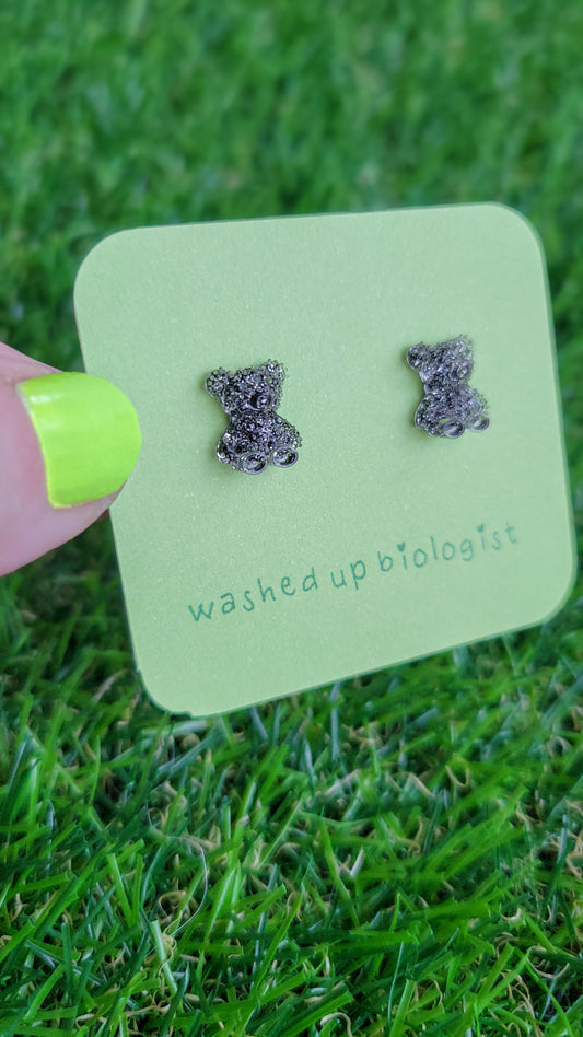translucent black bear hypoallergenic stud earrings