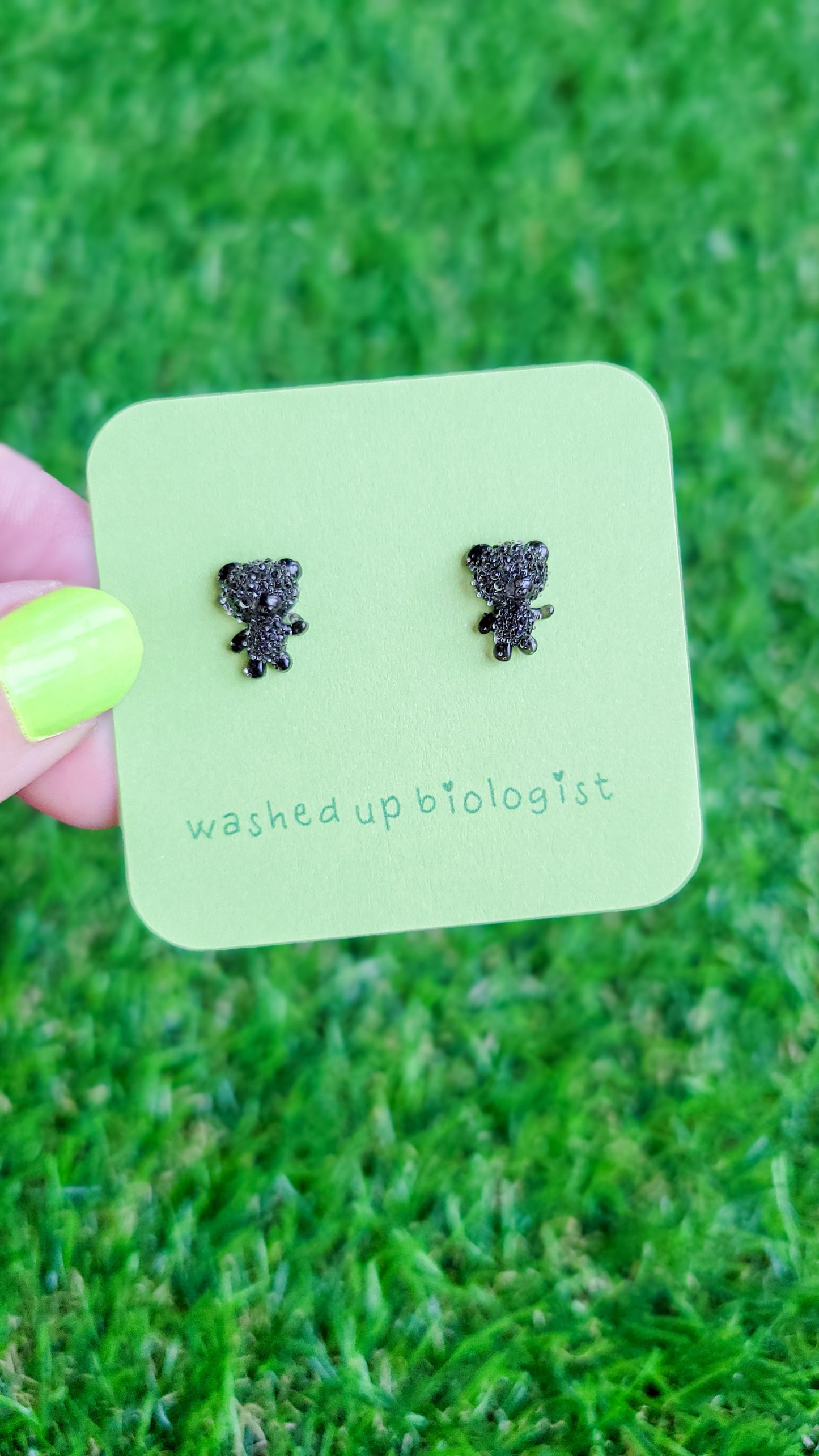 translucent black chibi bear hypoallergenic stud earrings