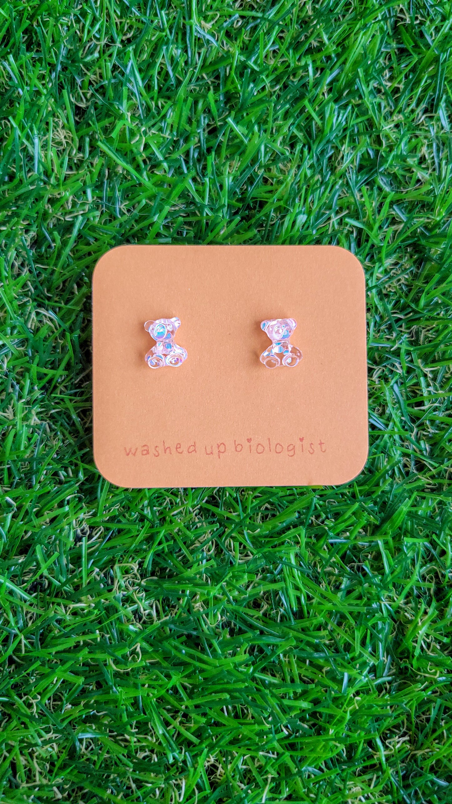 translucent pink confetti bears hypoallergenic stud earrings
