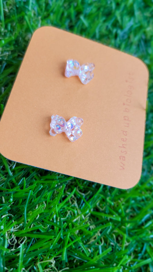 translucent pink confetti bears hypoallergenic stud earrings