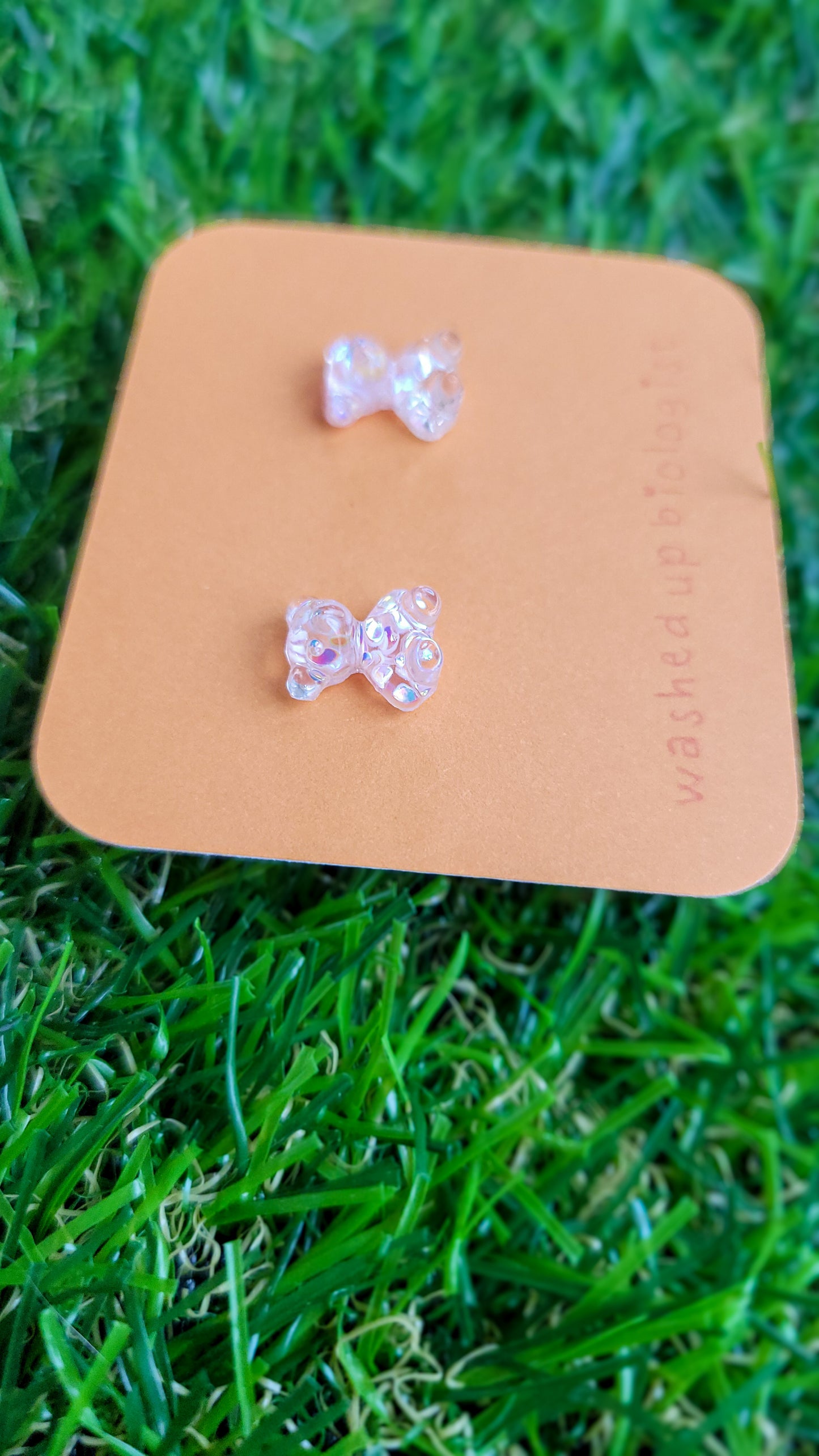 translucent pink confetti bears hypoallergenic stud earrings