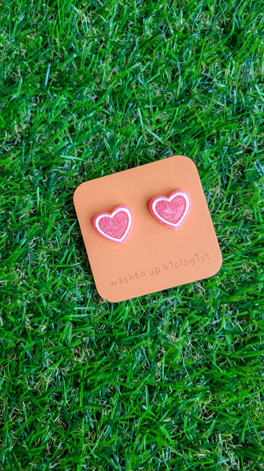 red candy hearts hypoallergenic stud earrings