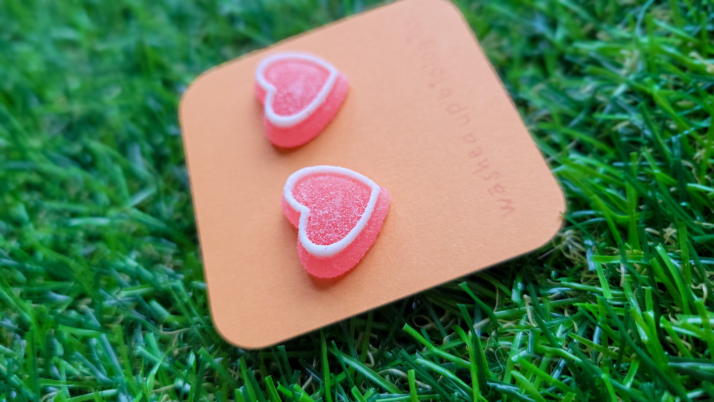 red candy hearts hypoallergenic stud earrings