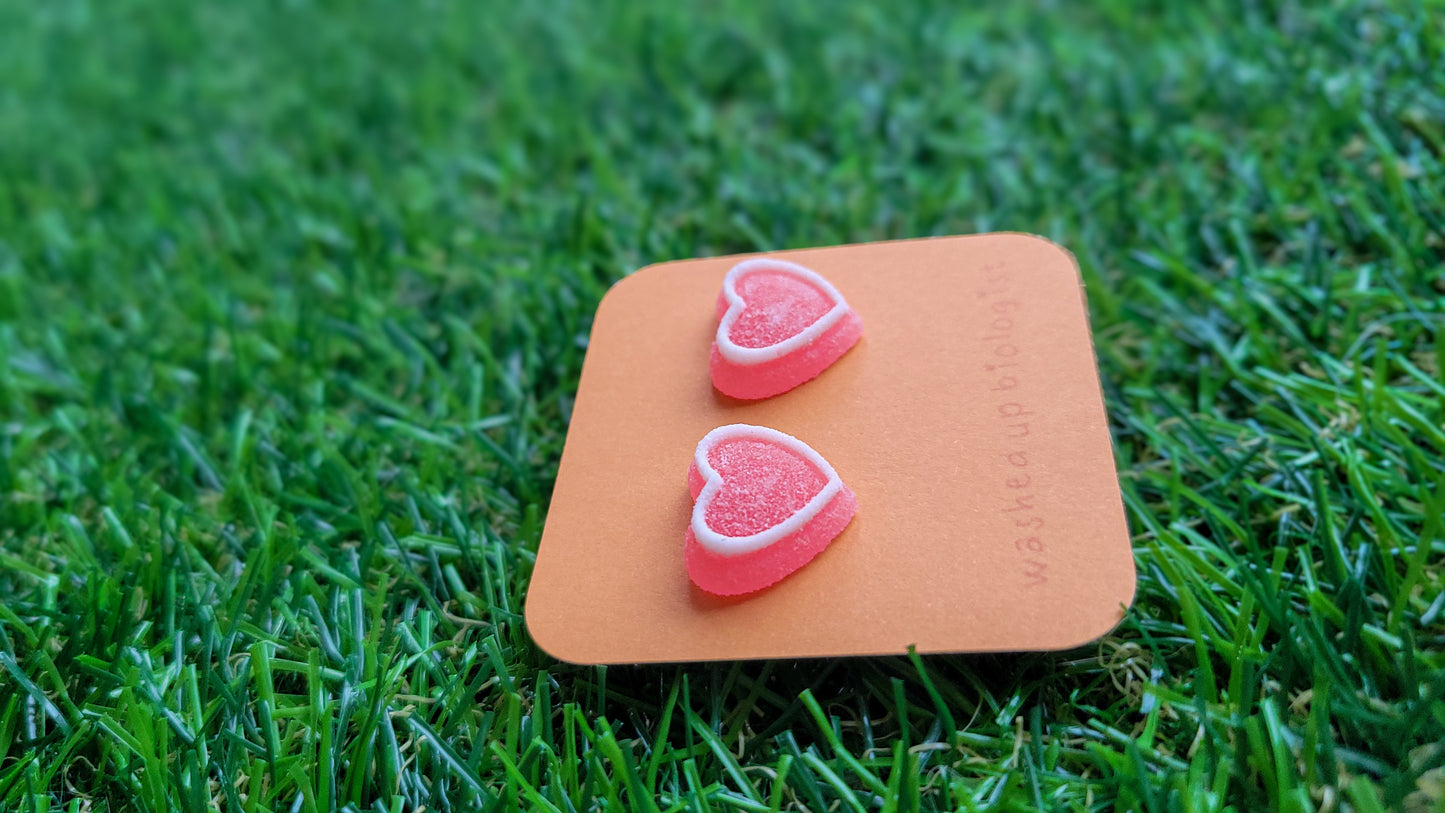 red candy hearts hypoallergenic stud earrings