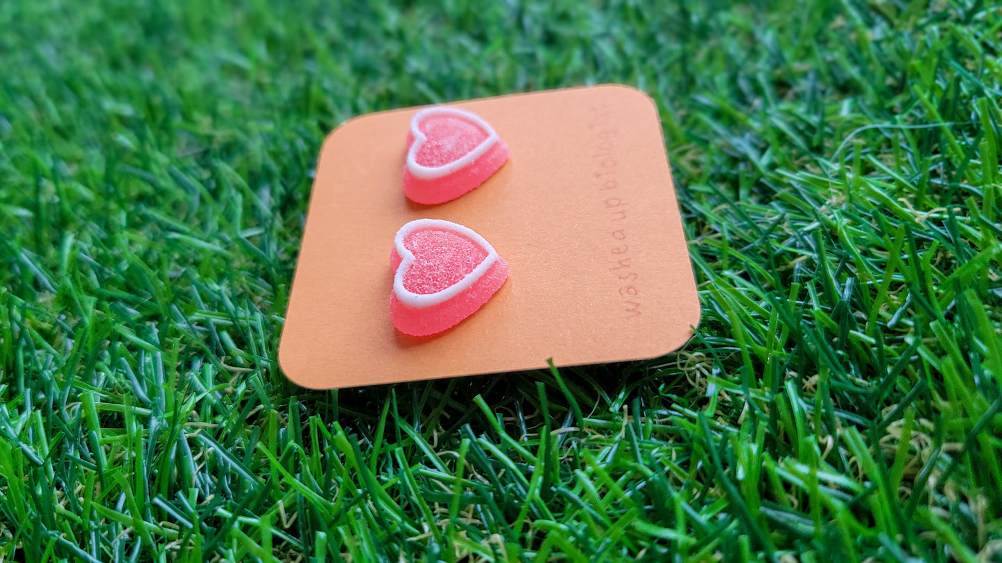 red candy hearts hypoallergenic stud earrings
