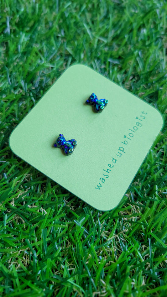 iridescent green blue and black bears hypoallergenic stud earrings