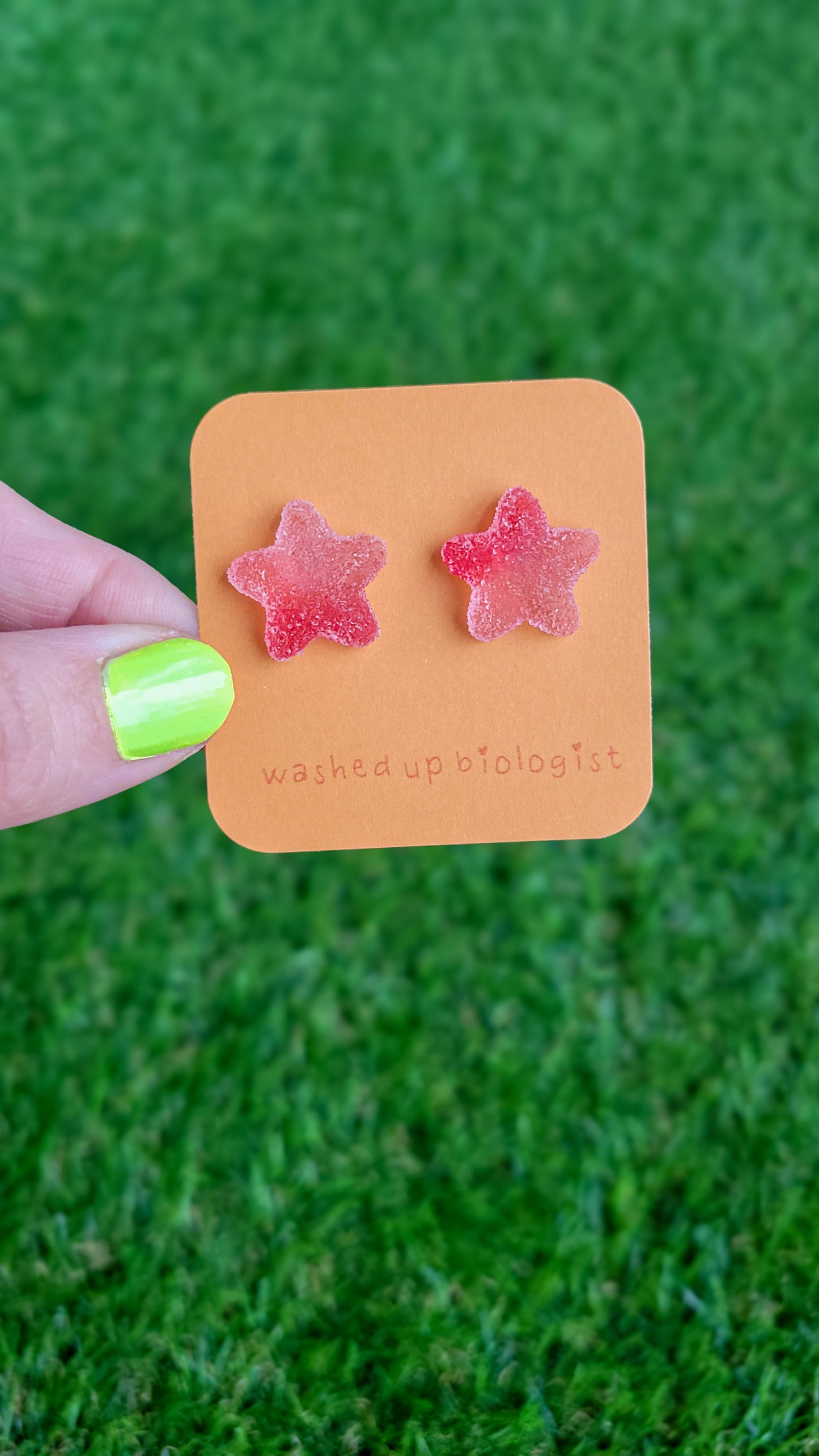 translucent pink and red candy star hypoallergenic stud earrings