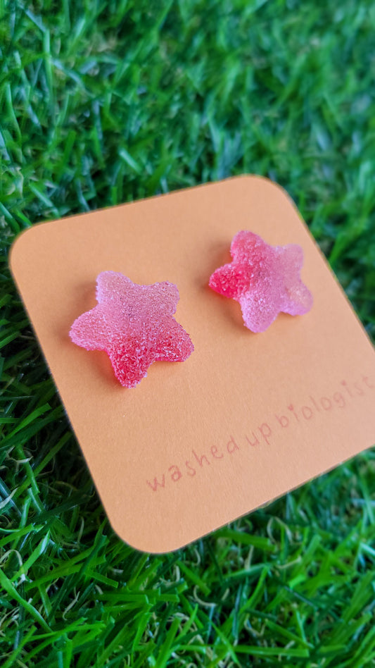 translucent pink and red candy star hypoallergenic stud earrings
