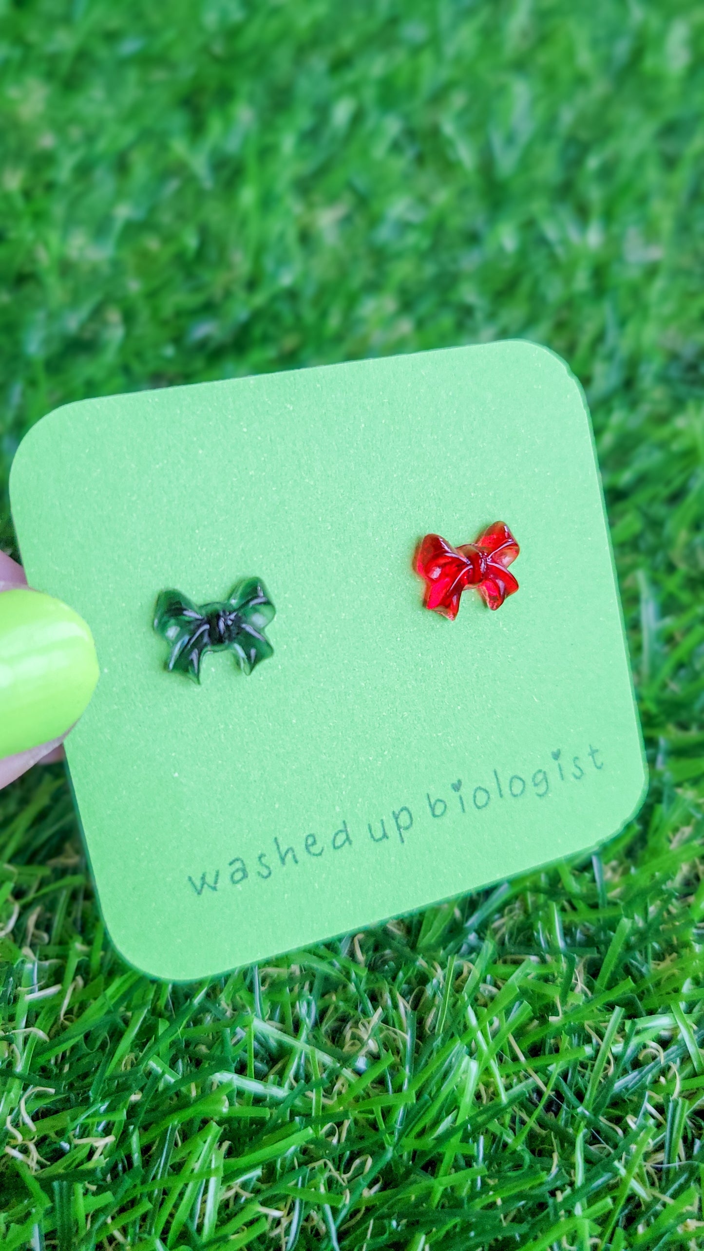 mismatched translucent black and red bows hypoallergenic stud earrings