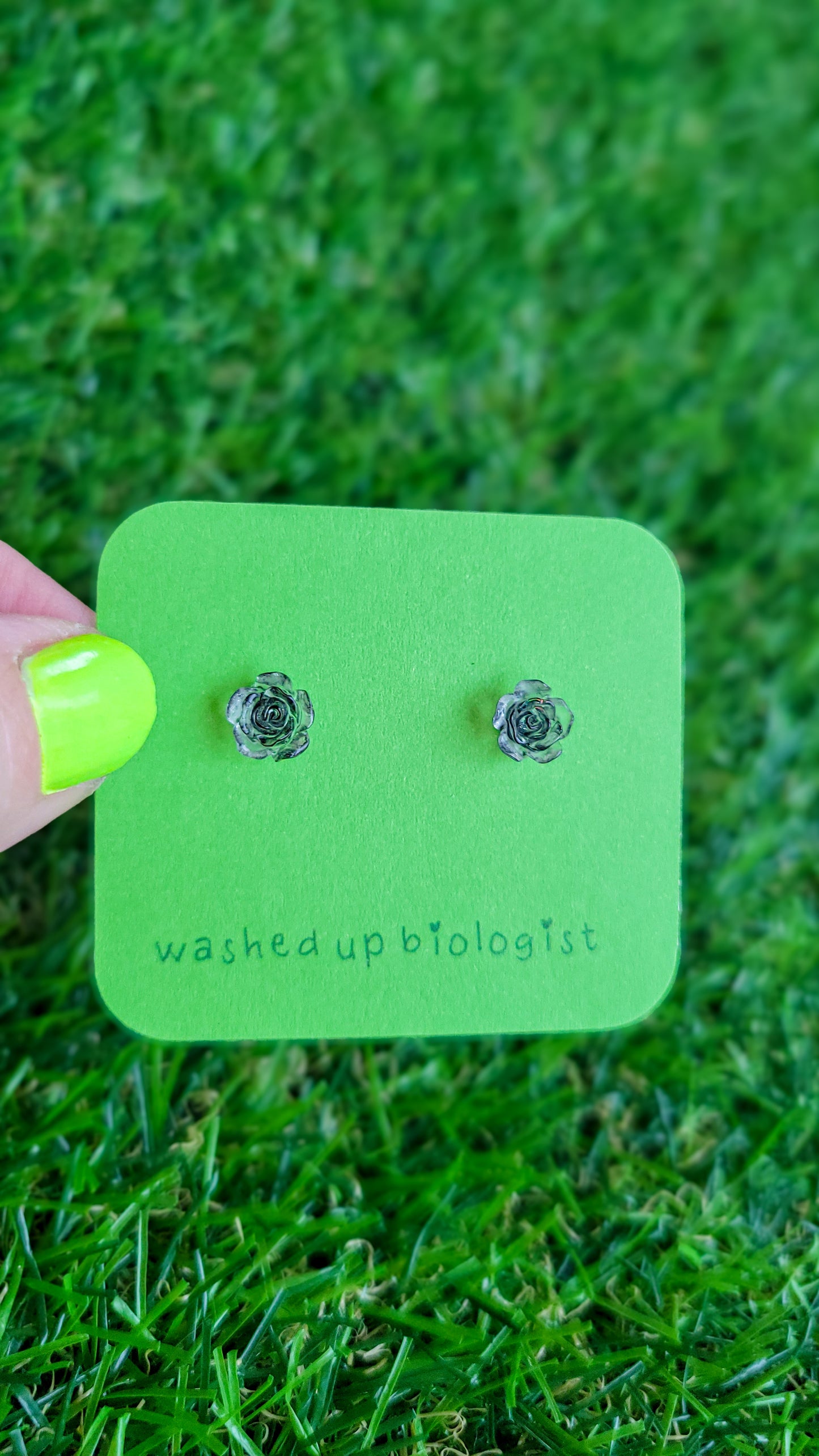 clear and black rose hypoallergenic stud earrings