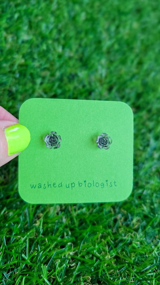 clear and black rose hypoallergenic stud earrings