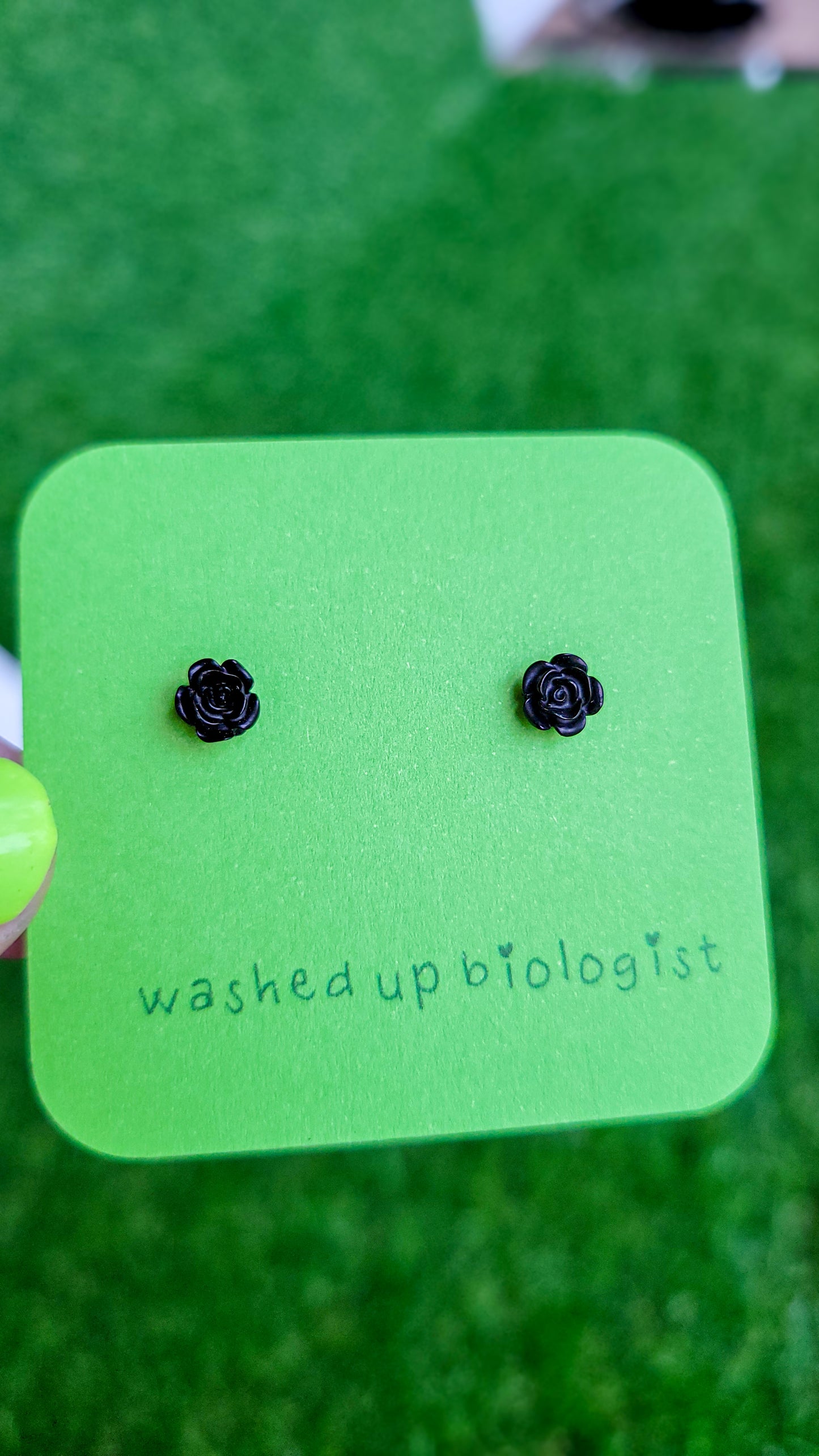 small black rose hypoallergenic stud earrings
