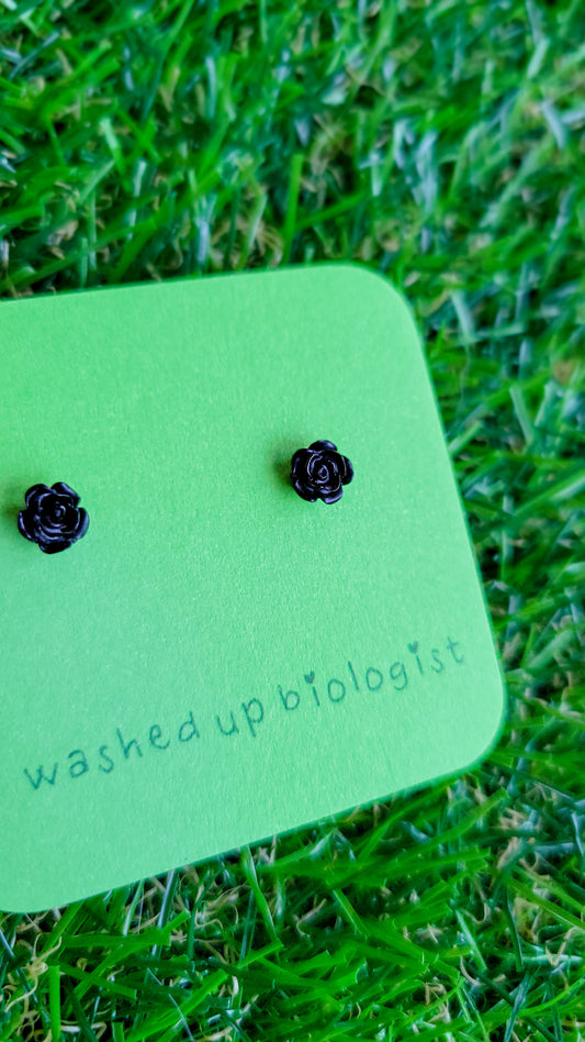 small black rose hypoallergenic stud earrings