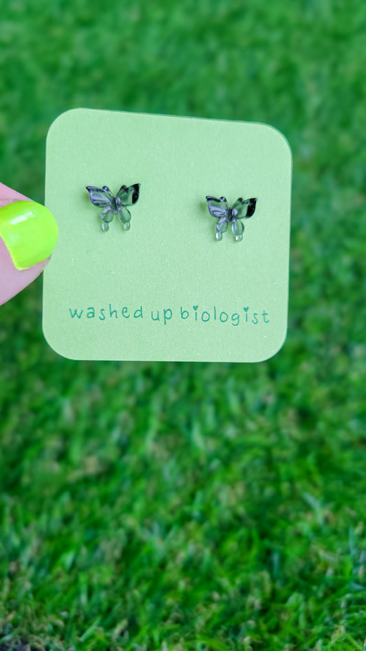 translucent black butterfly hypoallergenic stud earrings
