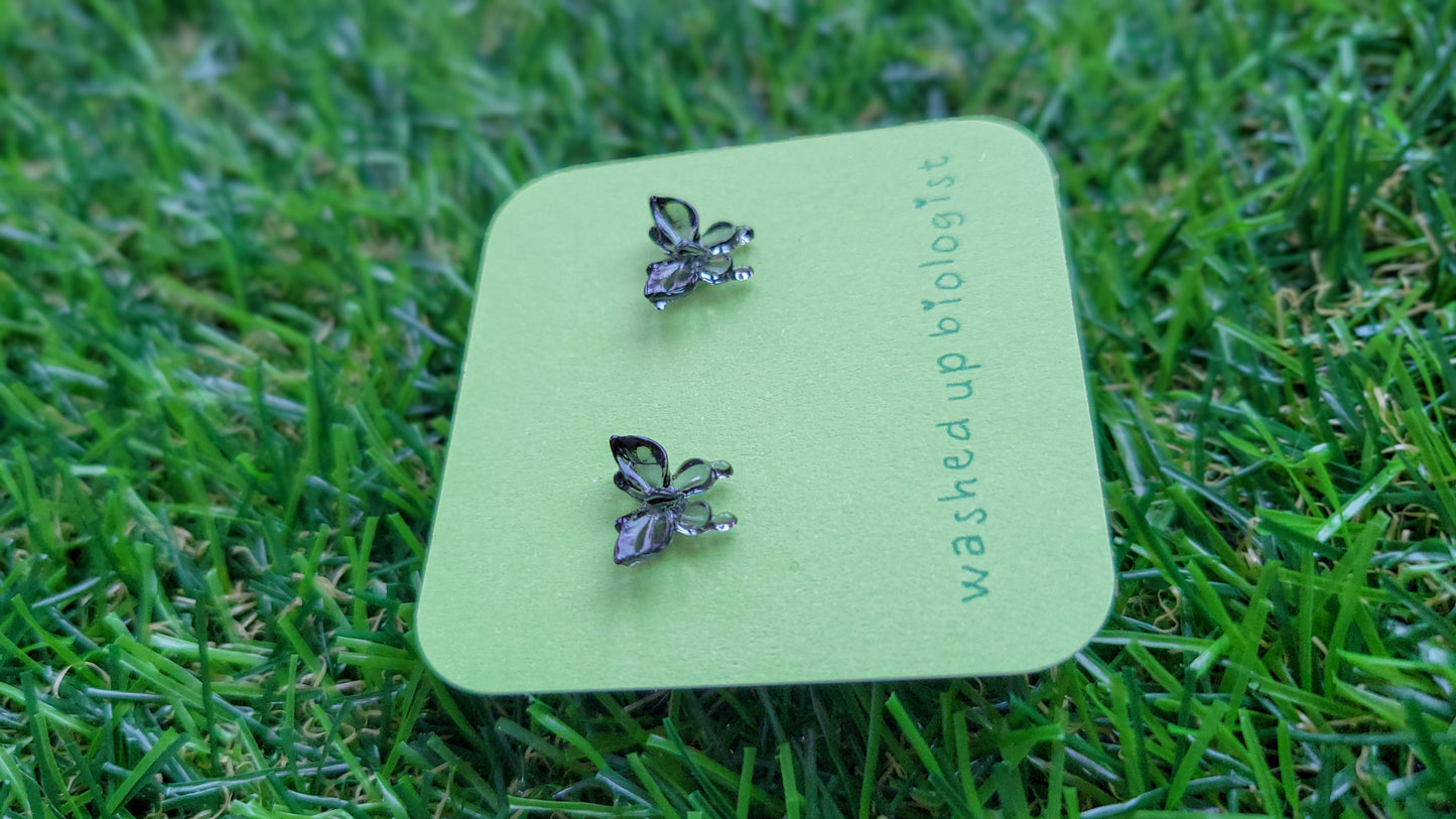 translucent black butterfly hypoallergenic stud earrings
