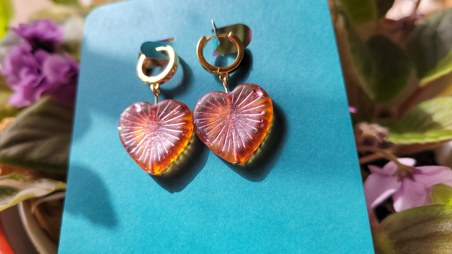 pink Czech glass hearts