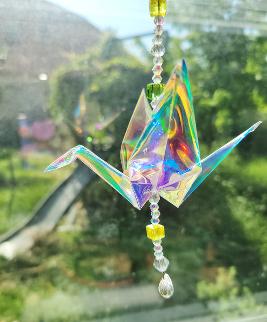☀️ small iridescent origami crane suncatcher ☀️