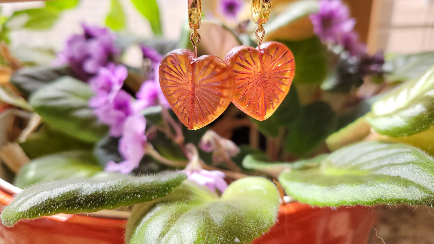 pink Czech glass hearts