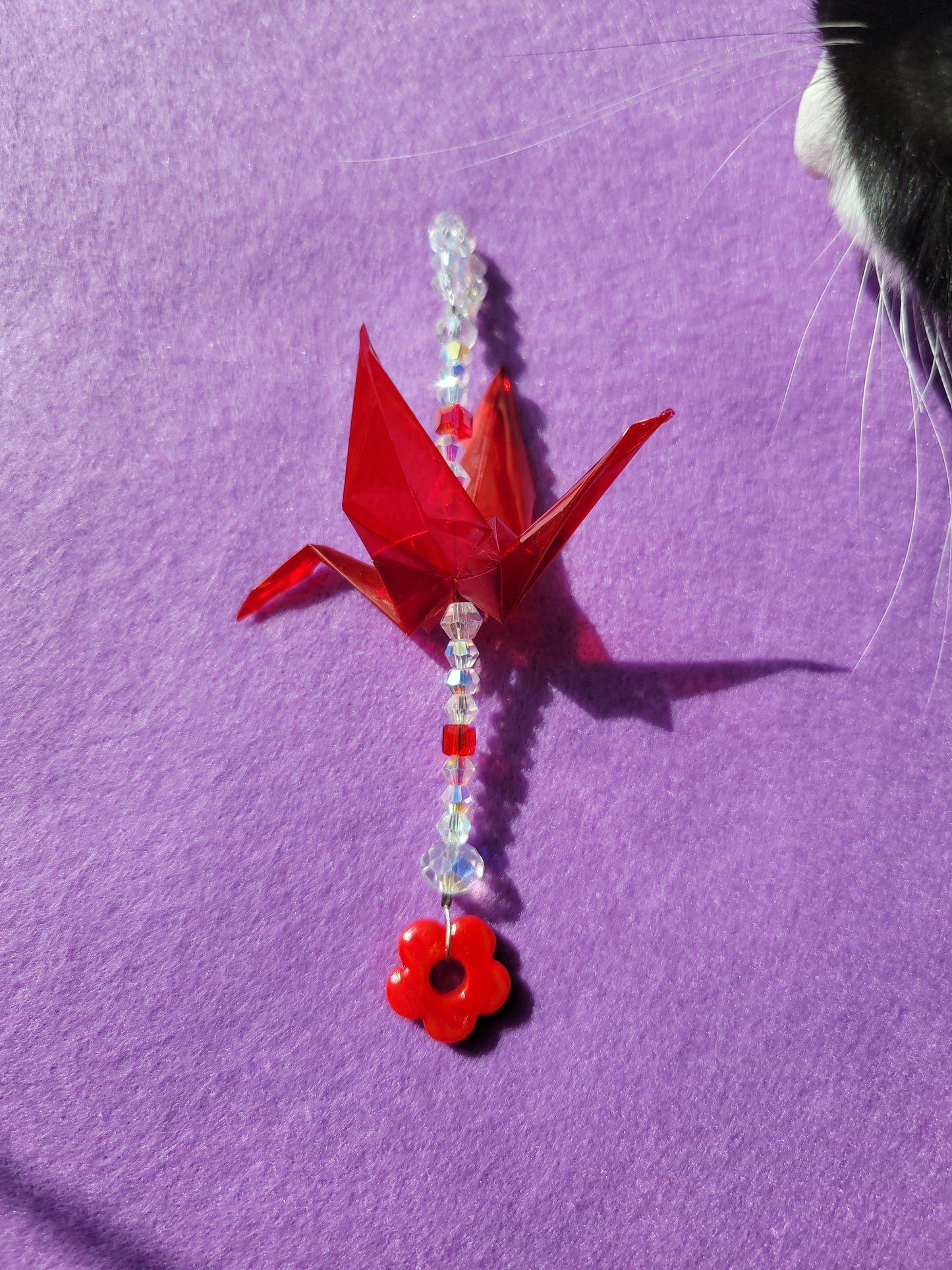 ☀️ mini red origami crane suncatcher ☀️