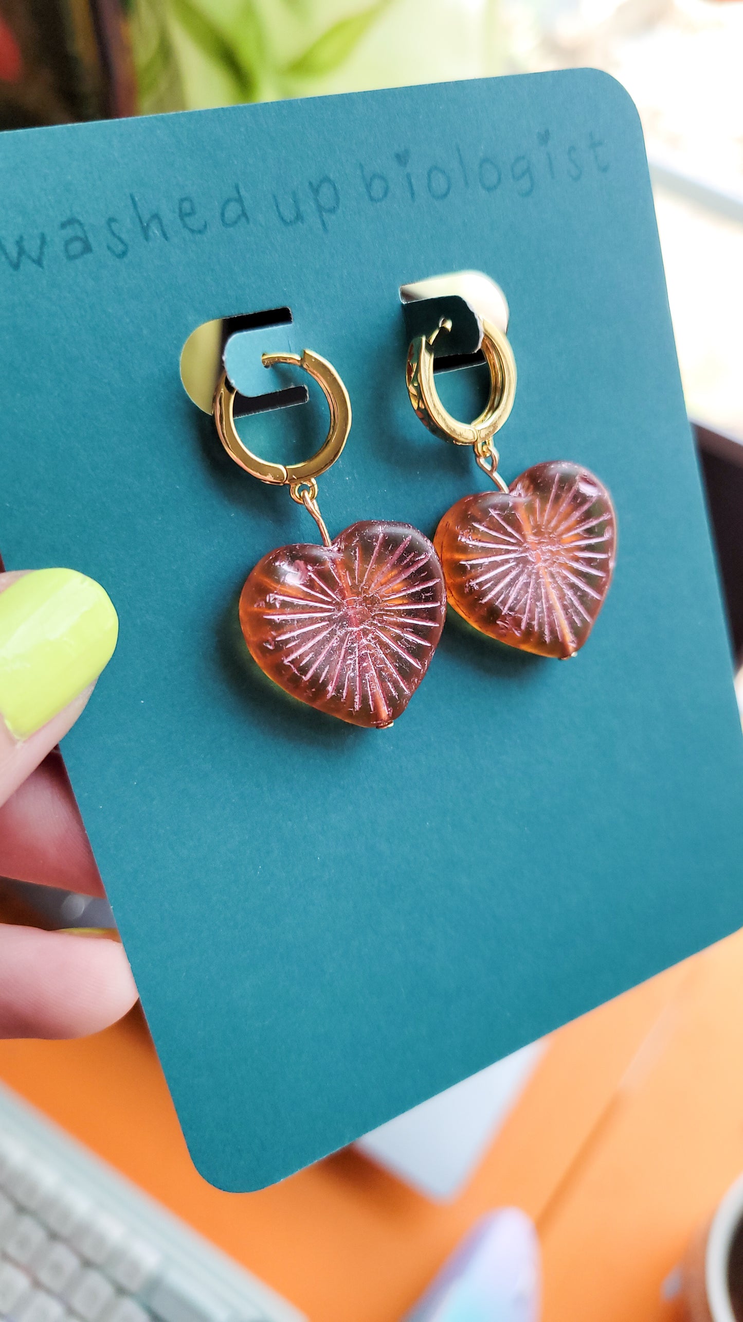 pink Czech glass hearts