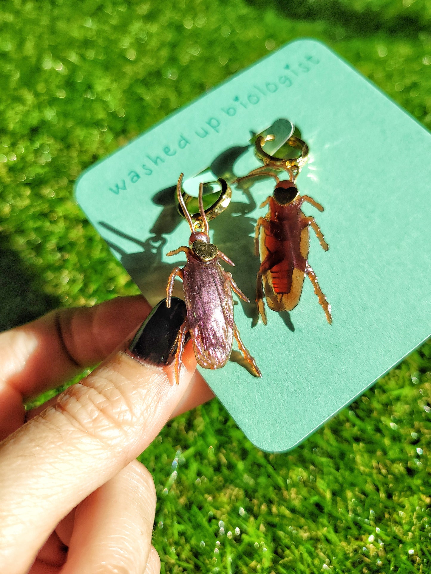 ✨ 🪳 exposure therapy 🪳✨ (iridescent purple cockroach earrings)