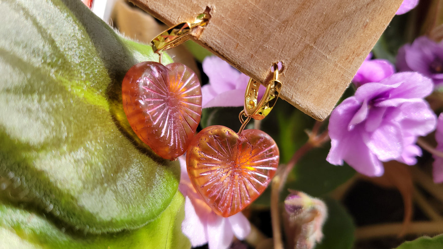 pink Czech glass hearts