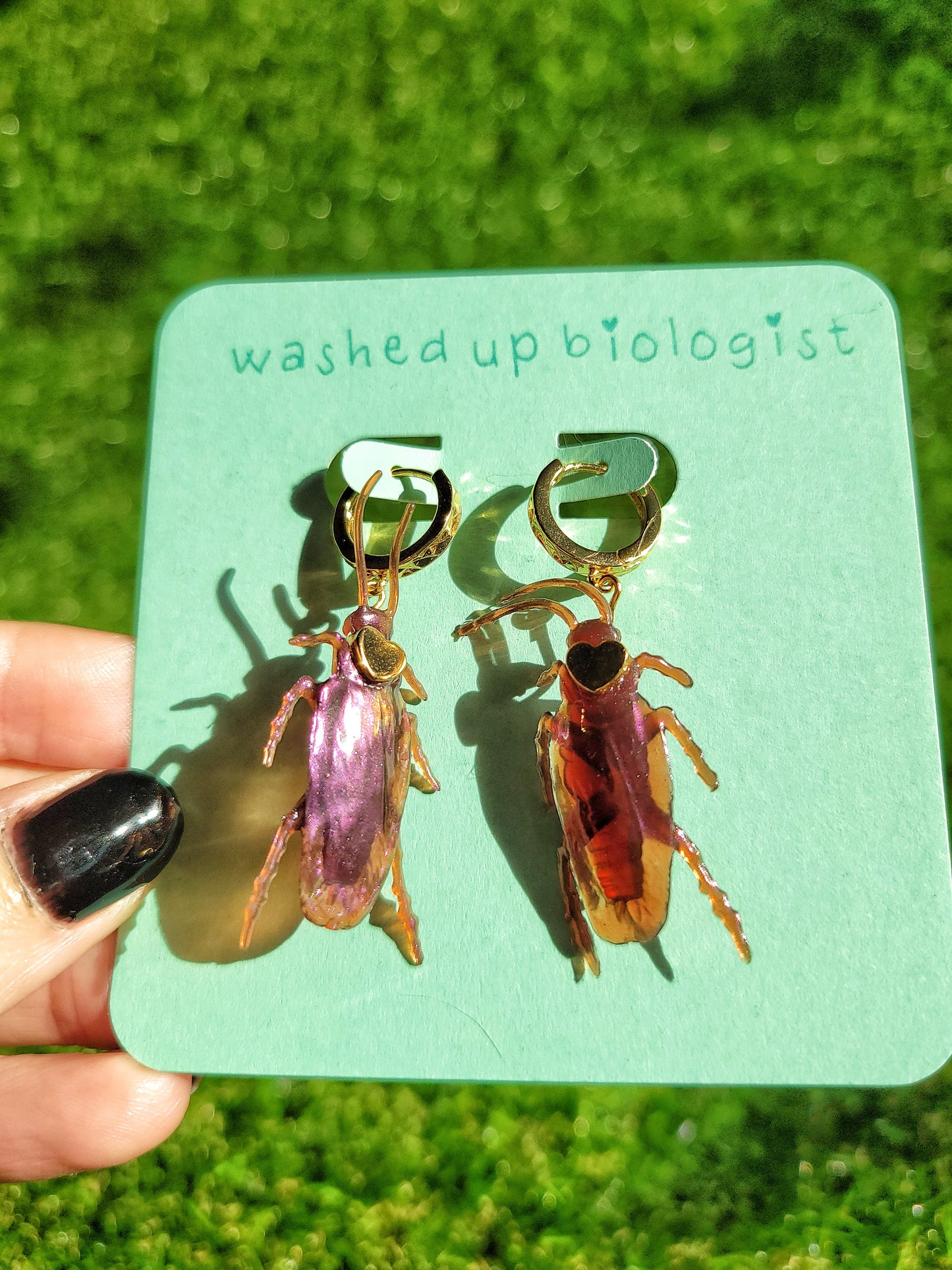 ✨ 🪳 exposure therapy 🪳✨ (iridescent purple cockroach earrings)