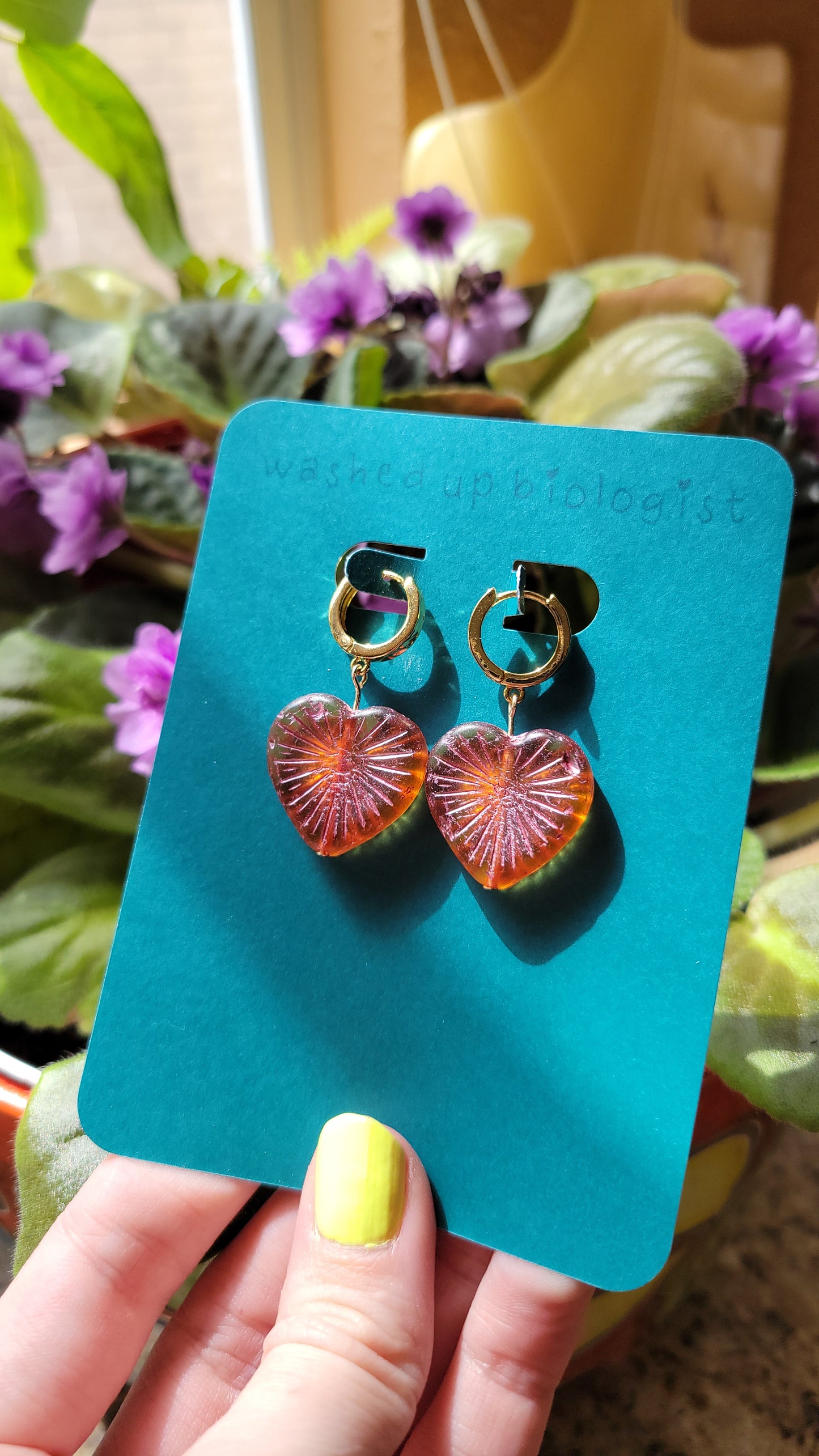 pink Czech glass hearts