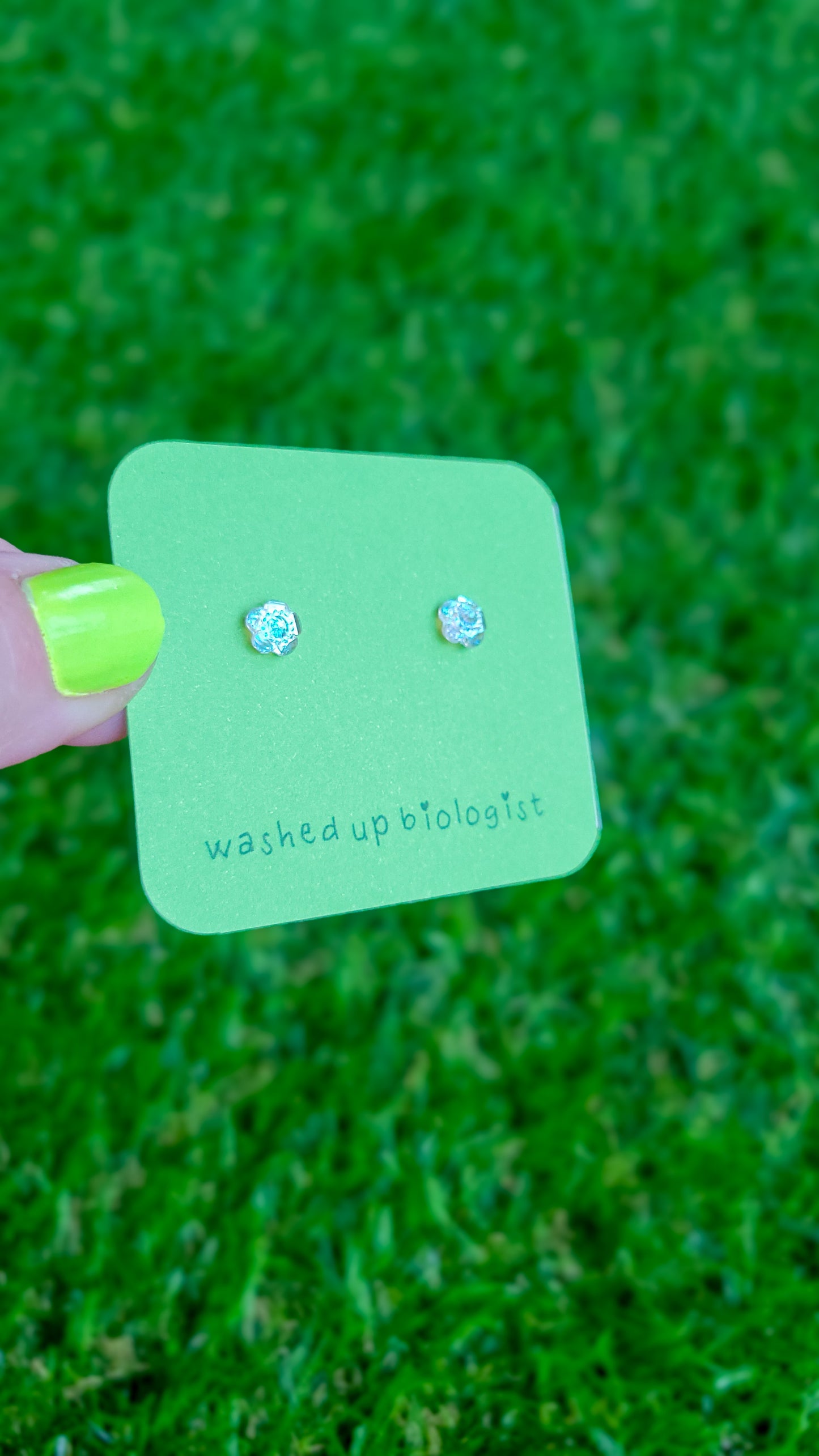 iridescent clear flowers hypoallergenic stud earrings