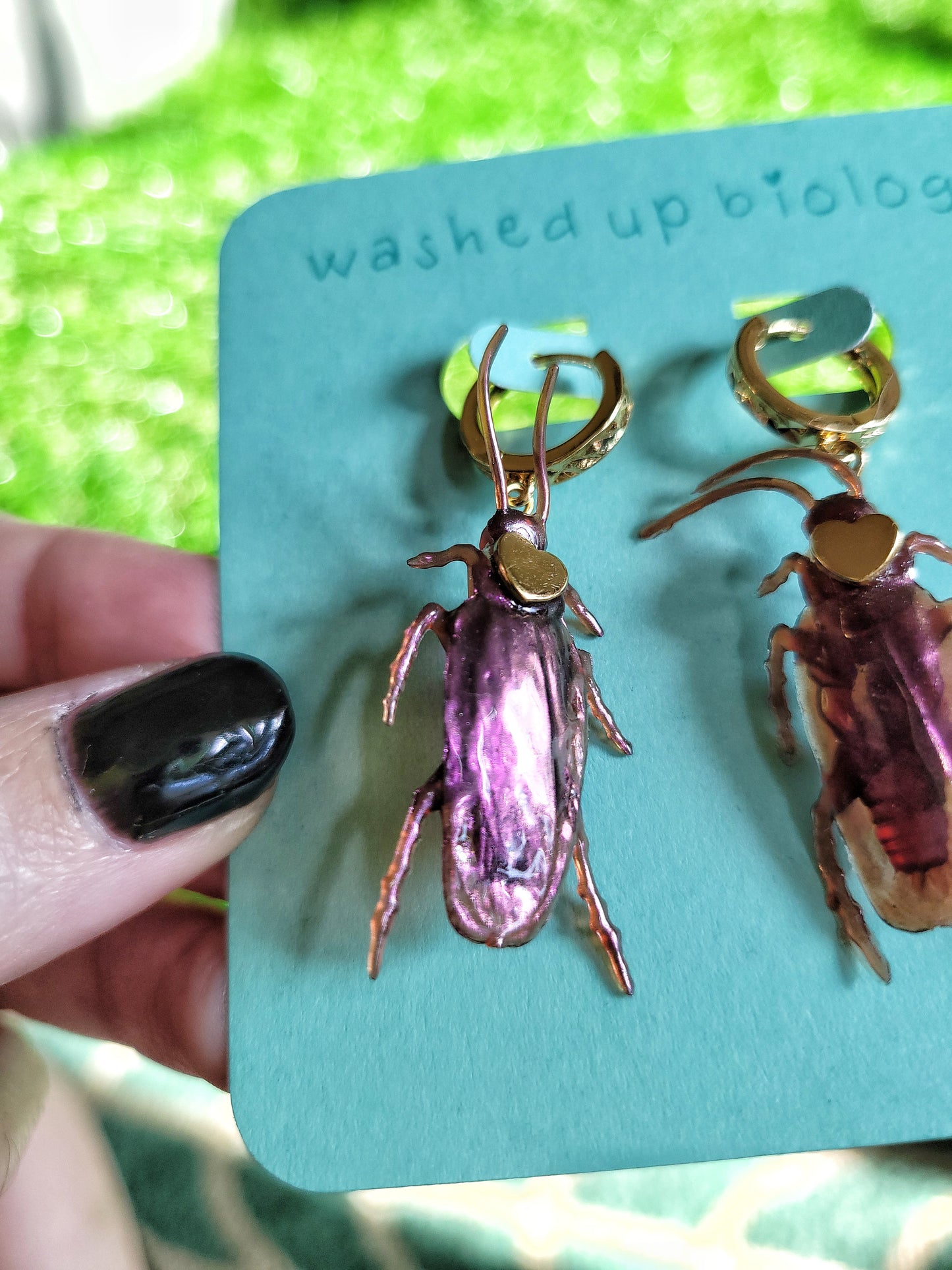✨ 🪳 exposure therapy 🪳✨ (iridescent purple cockroach earrings)