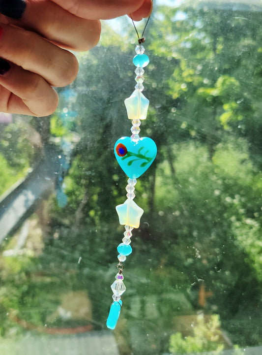 ☀️ blue heart and opalite stars suncatcher ☀️
