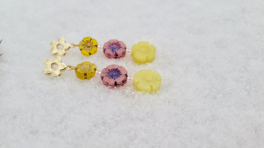 flower child Czech glass and jade earrings