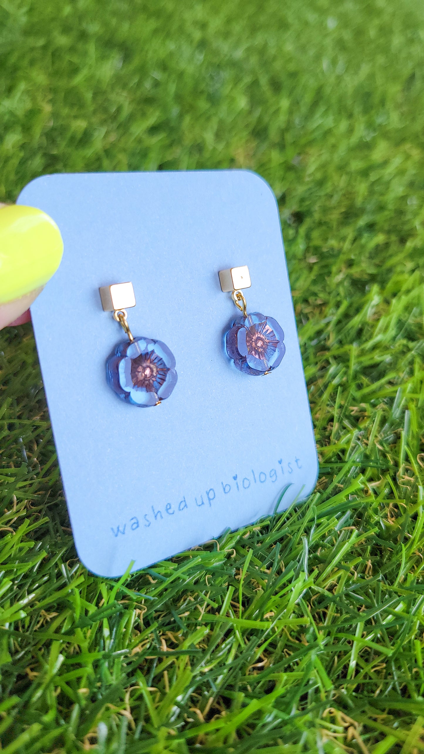 dainty blue Czech glass flowers