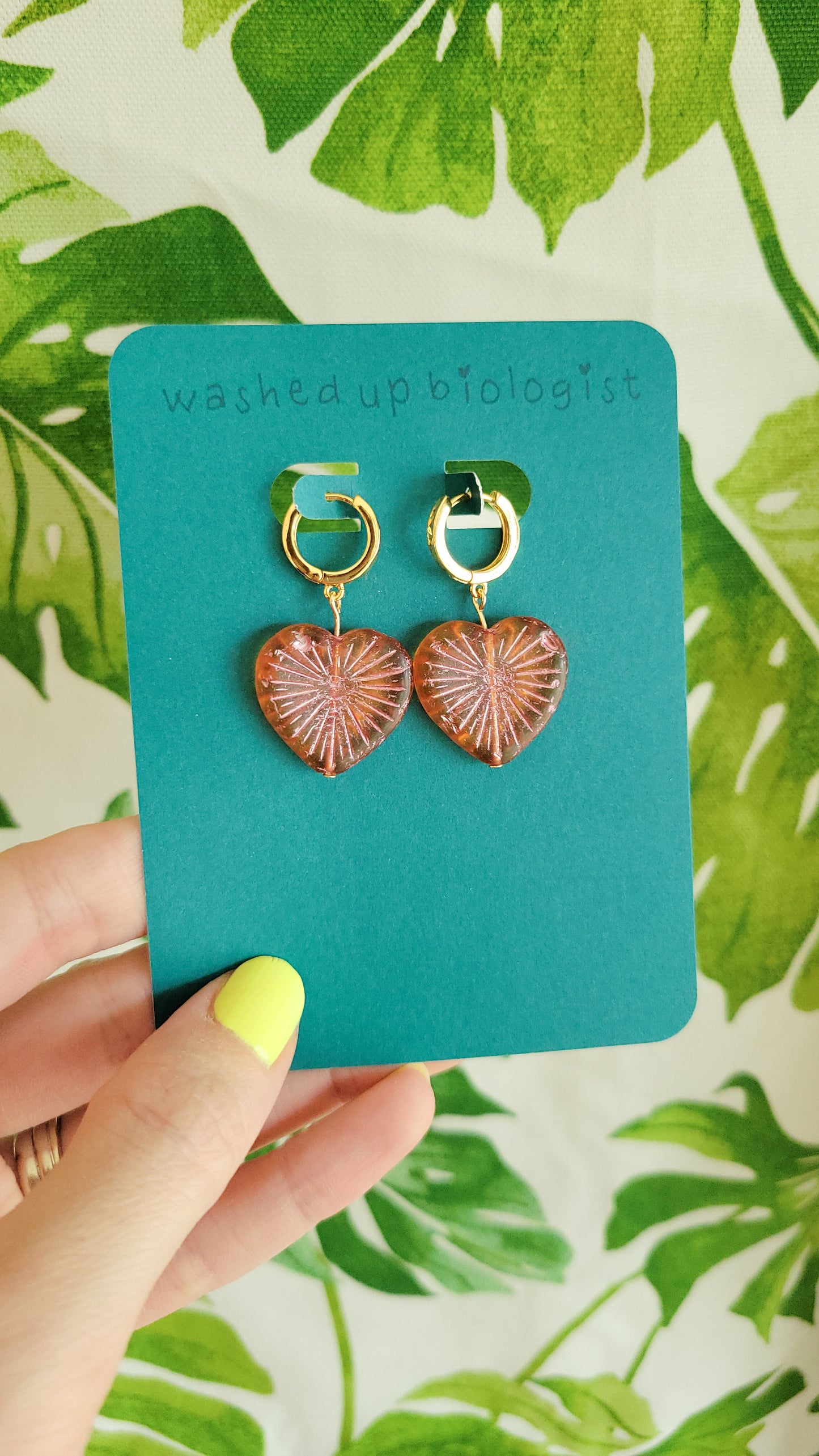 pink Czech glass hearts